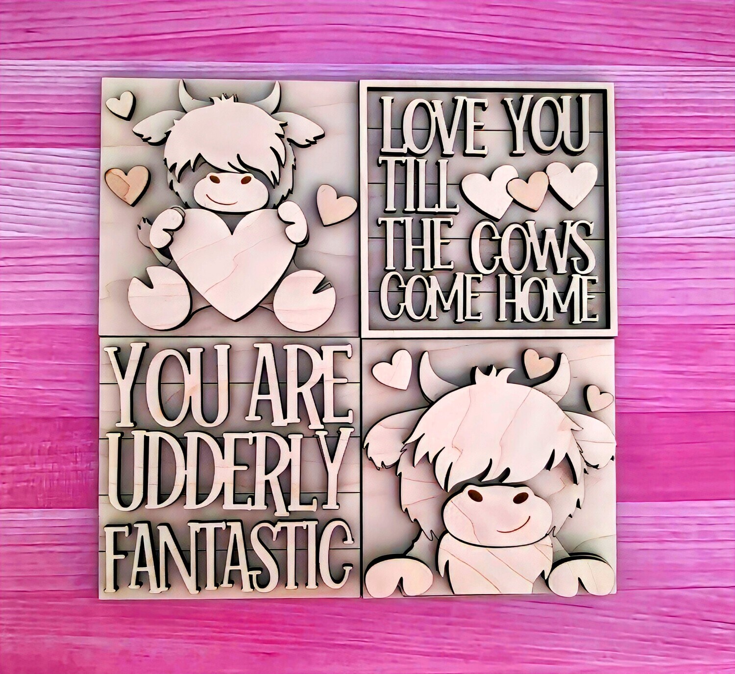 DIY Valentines Highland Cow Ladder Tiles (Unpainted/Unglued)