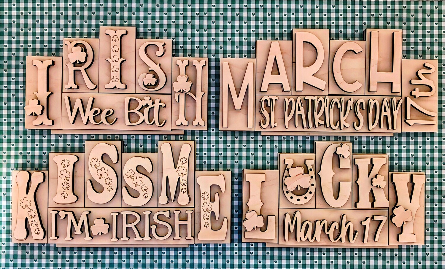 DIY St Patrick&#39;s Day Mini Word Block Set TSM (Unpainted/Unglued)