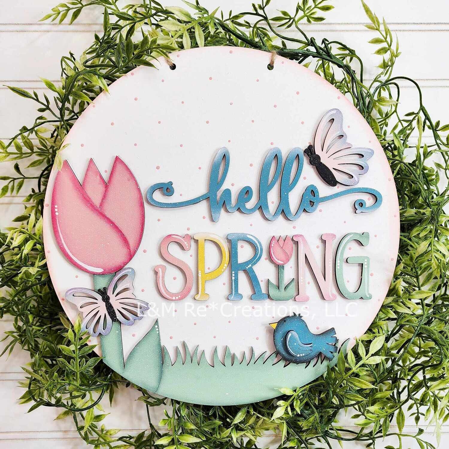 DIY Hello Spring Door Round TSM (Unpainted/Unglued)