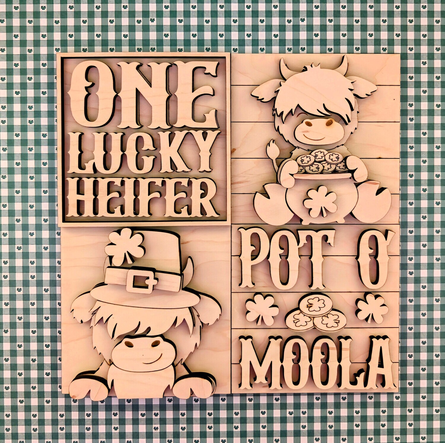 DIY Highland Cow St Patrick&#39;s Day Ladder Tiles (Unpainted/Unglued)