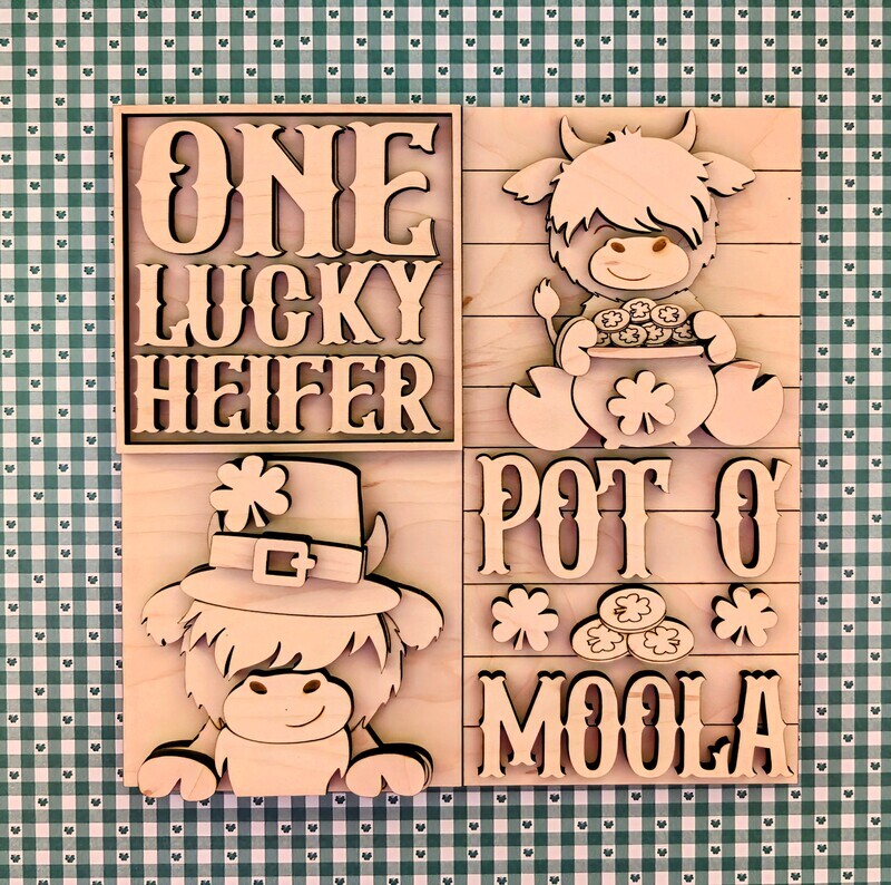 DIY Highland Cow St Patrick&#39;s Day Ladder Tiles (Unpainted/Unglued)