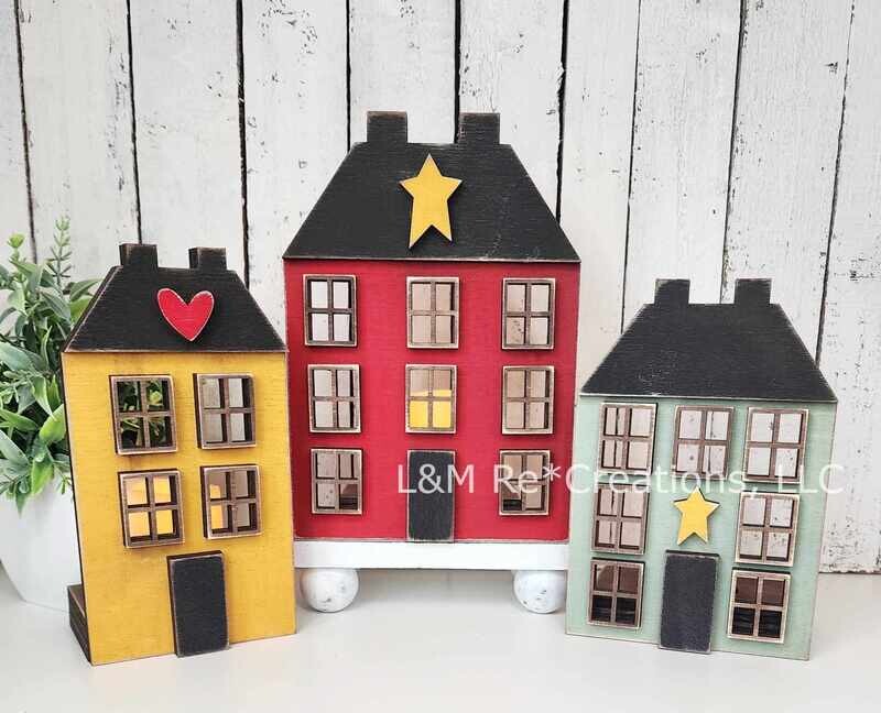 DIY Saltbox House Votive Shelf Sitters TSM (Unpainted/Unglued)