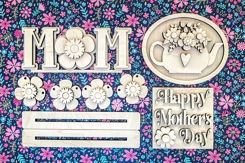 DIY Mothers Day Teapot TIERED TRAY Set TSM (Unpainted/Unglued)