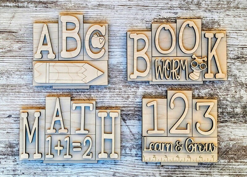DIY Mini School Word Block Set TSM (Unpainted/Unglued)