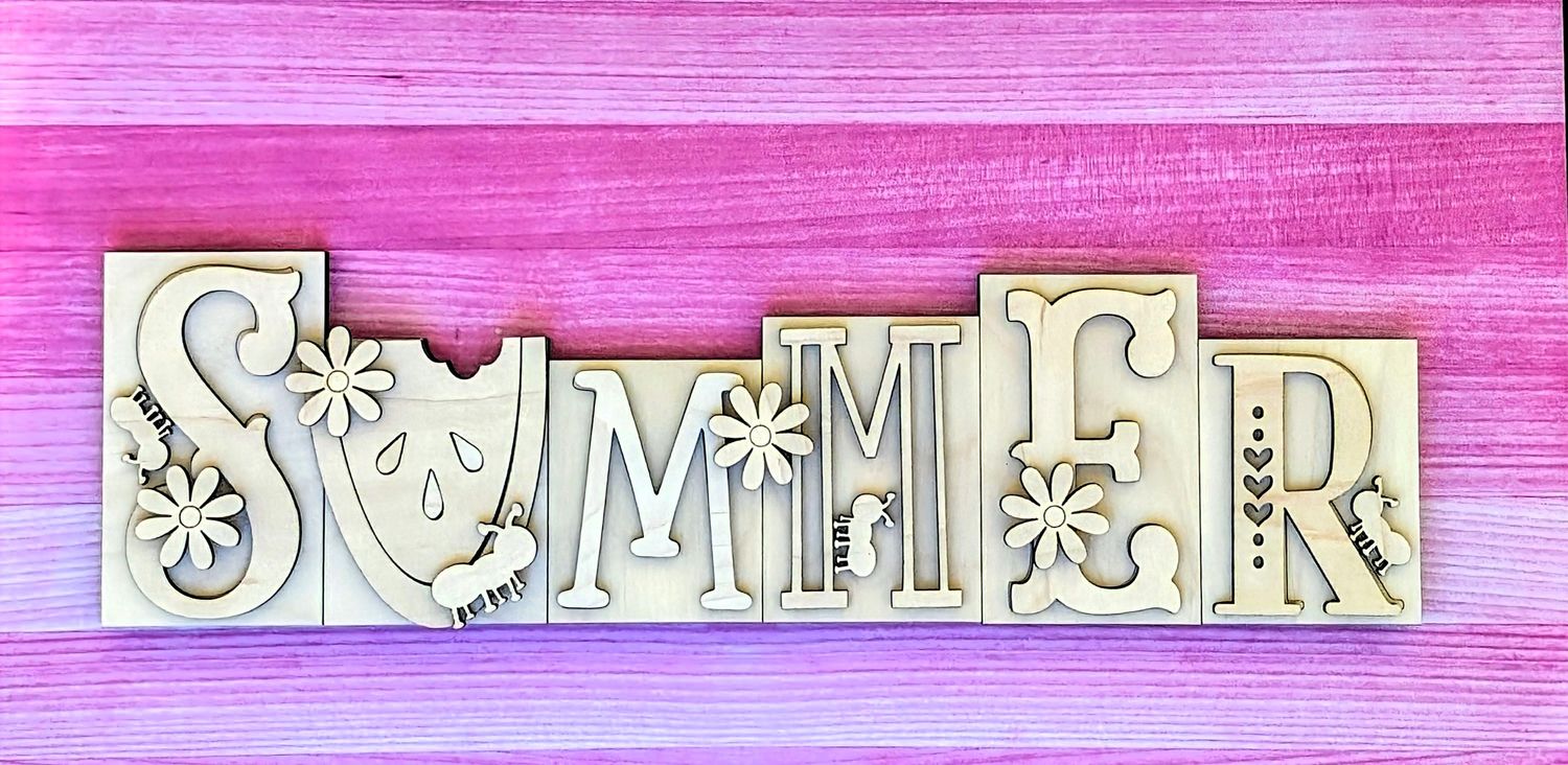 DIY Summer Word Block TSM (Unpainted/Unglued)