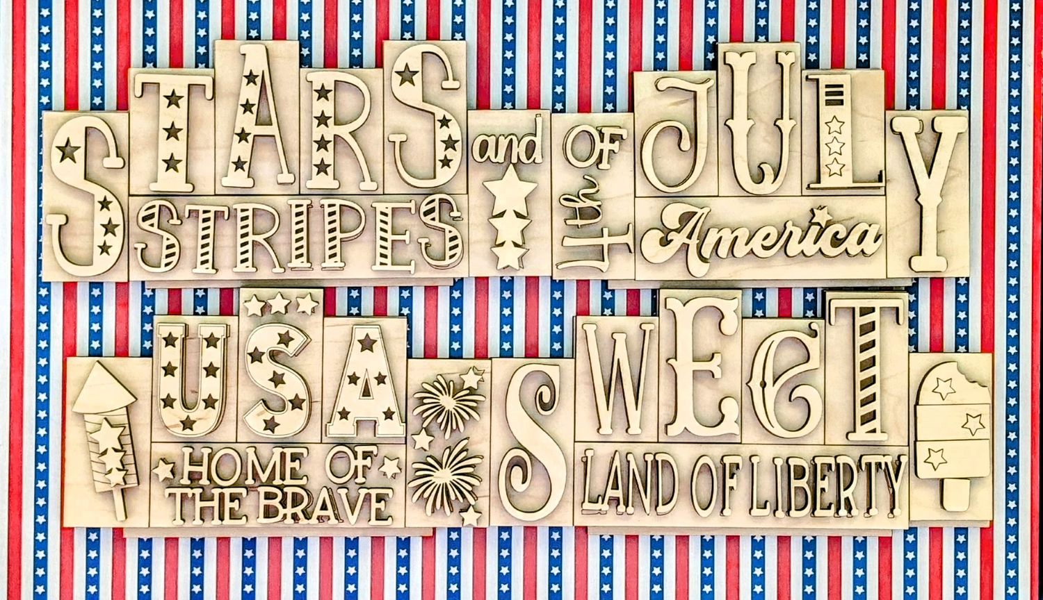 DIY Patriotic Mini Word Block Set TSM (Unpainted/Unglued)