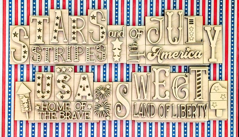 DIY Patriotic Mini Word Block Set TSM (Unpainted/Unglued)