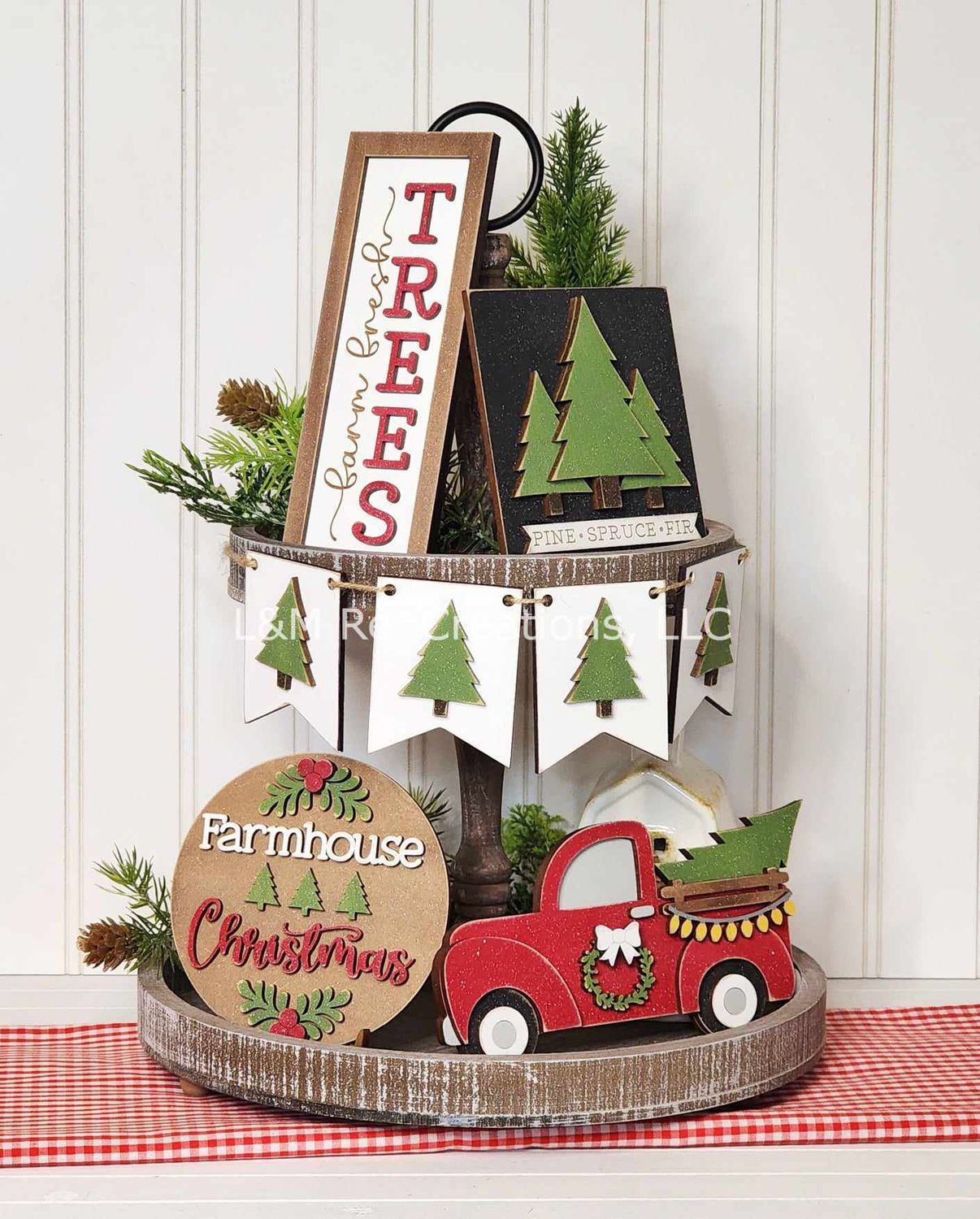 ​DIY Farmhouse Christmas Tiered Tray Set TSM (Unpainted/Unglued)