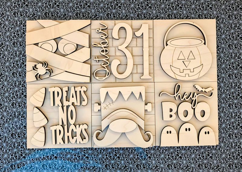 DIY Hey Boo Halloween Signs Ladder Tiles TSM (Unpainted/Unglued)