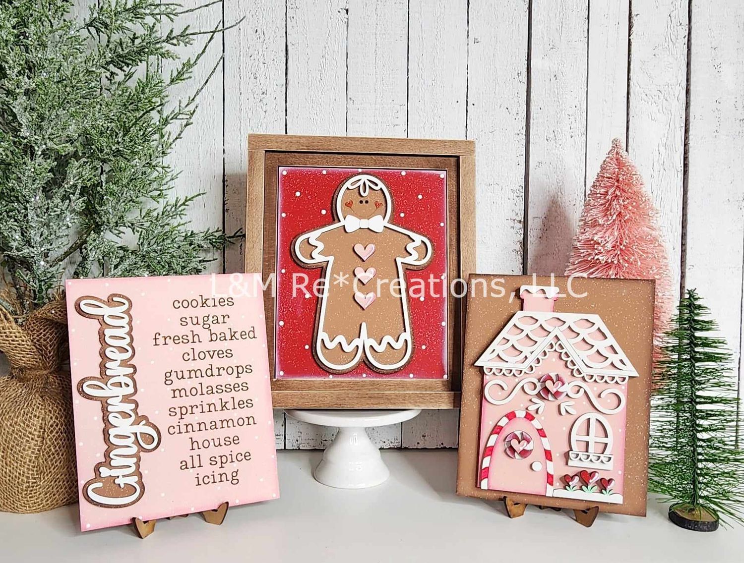 DIY Gingerbread Sign Trio Shelf Sitters TSM (Unpainted/Unglued)
