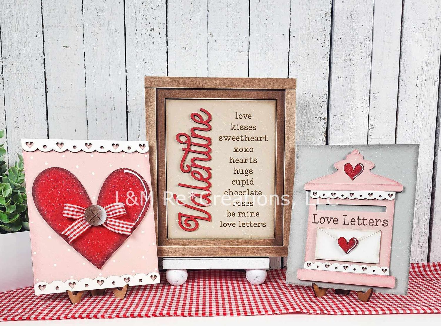 DIY Valentine Trio Signs Shelf Sitters TSM (Unpainted/Unglued)