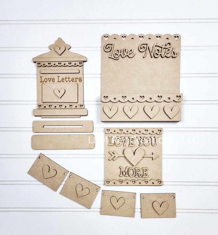 DIY Valentine  Love Letters Tiered Tray Decor Set TSM (Unpainted/Unglued)