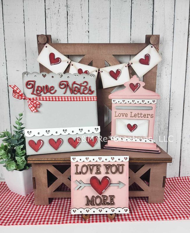 DIY Valentine  Love Letters Tiered Tray Decor Set TSM (Unpainted/Unglued)