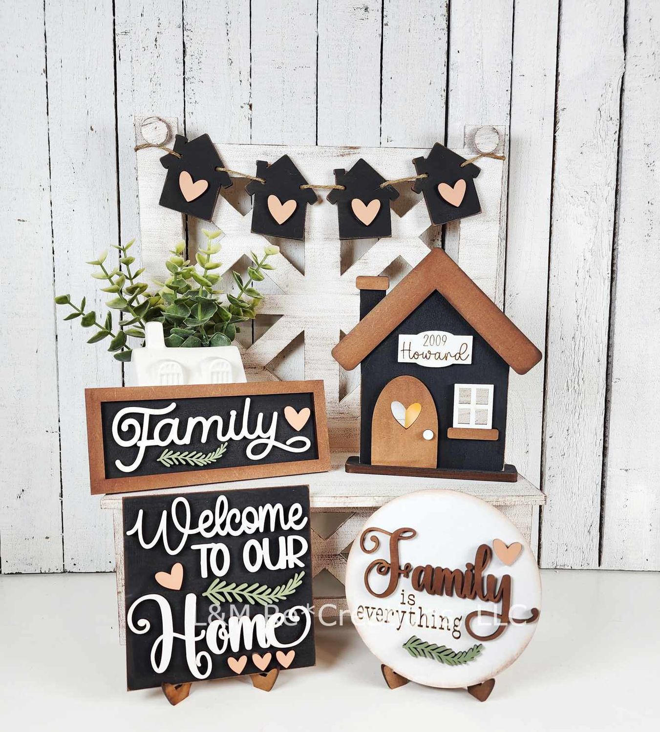 DIY Family Home Tiered Tray Decor Set (Unpainted/Unglued)