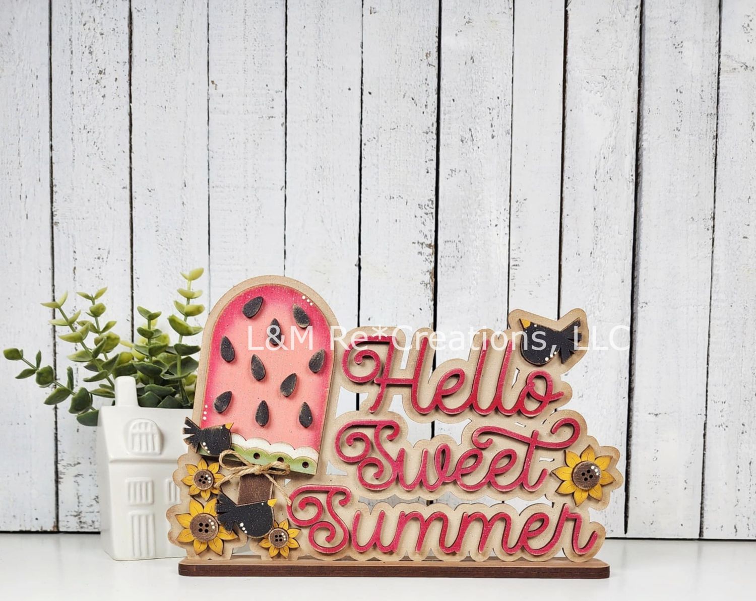 DIY Hello Summer Watermelon Word Art Shelf Sitter TSM (Unpainted/Unglued)