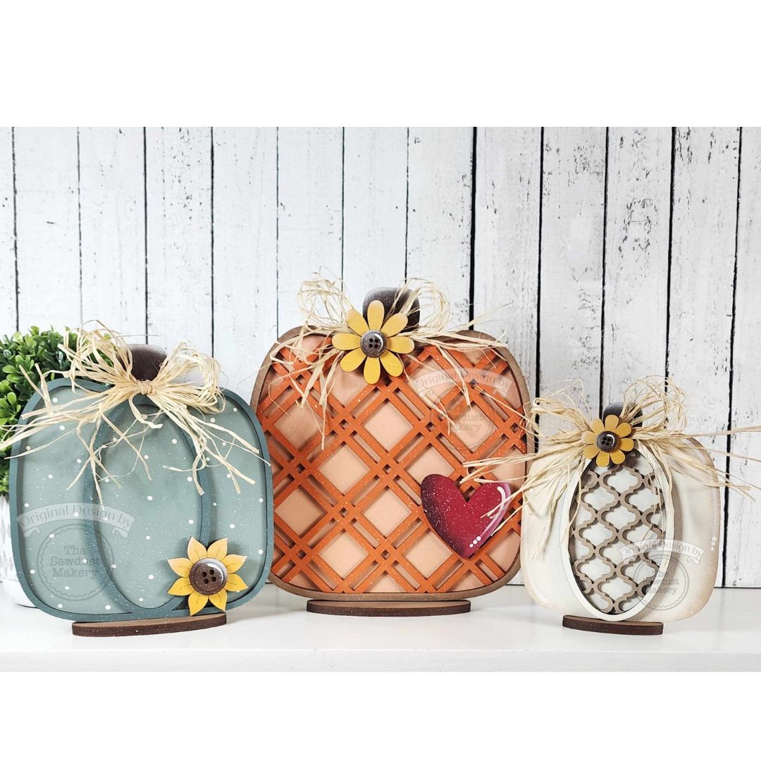 DIY Pumpkin Shelf Sitters with bases TSM (Unpainted/Unglued)