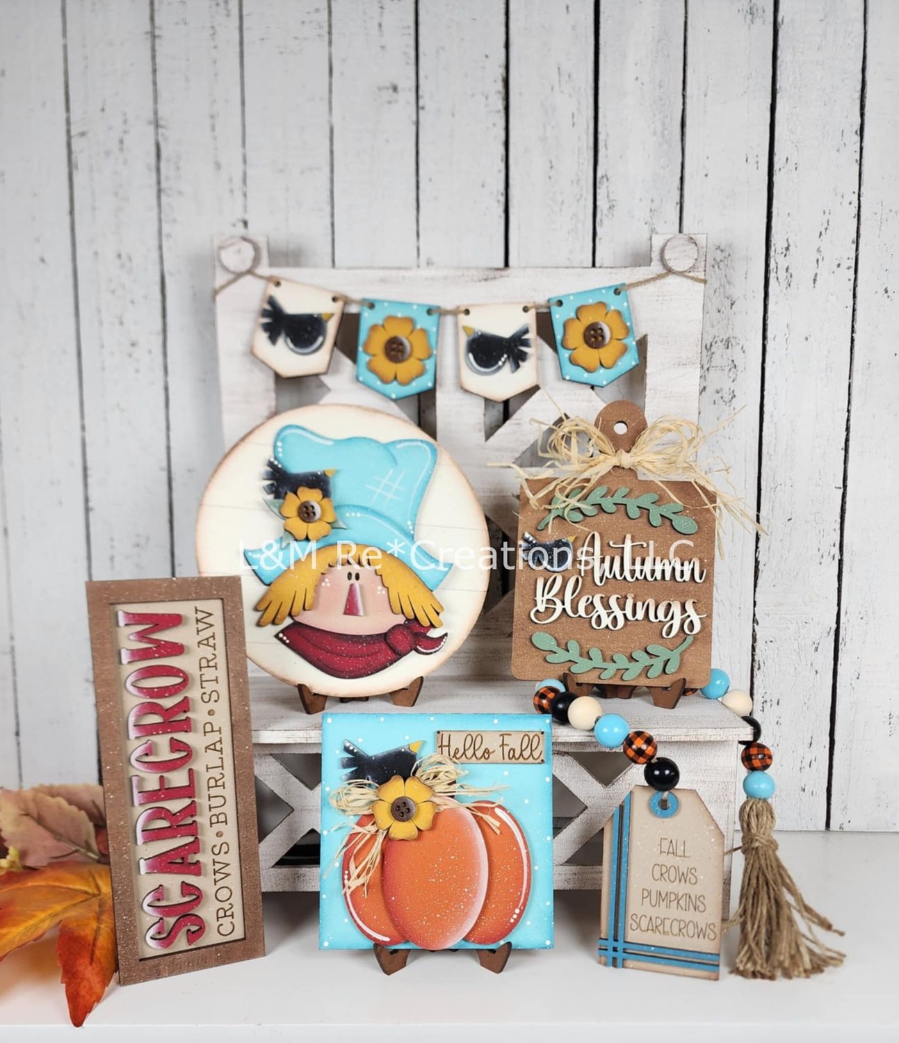 DIY Fall Scarecrow Tiered Tray Decor Set TSM (Unpainted/Unglued)