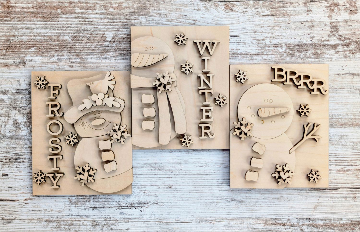 DIY Winter Snowman Trio Signs 2025 TSM (Unpainted/Unglued)