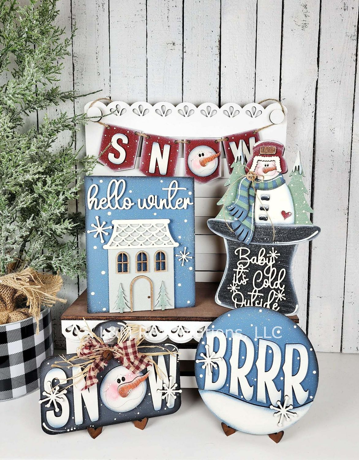 DIY Winter Snowman Tiered Tray Decor Set TSM (Unpainted/Unglued)