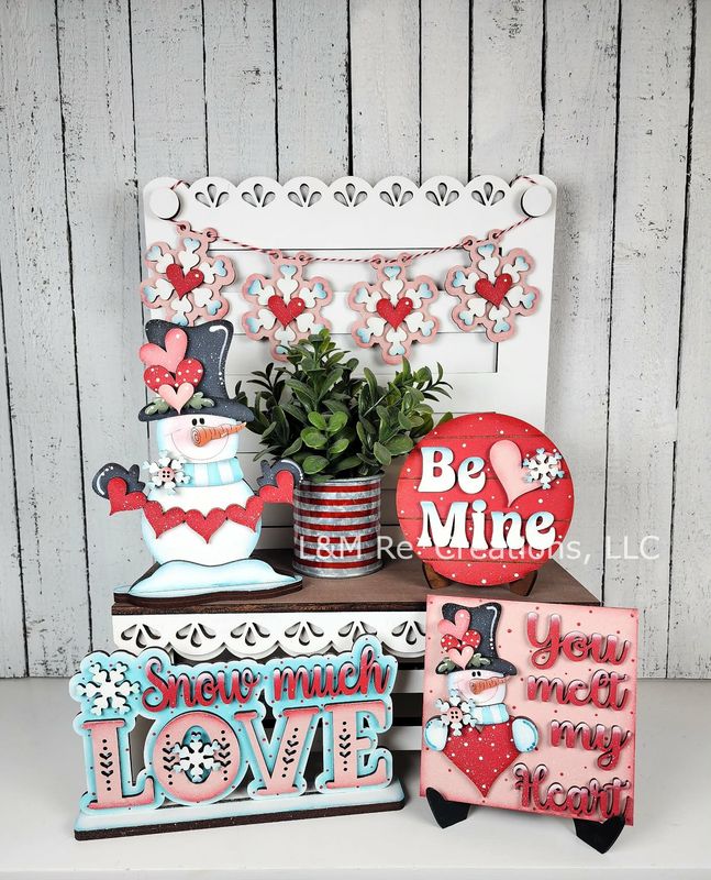 DIY Snowman Valentine Tiered Tray Decor Set TSM (Unpainted/Unglued)