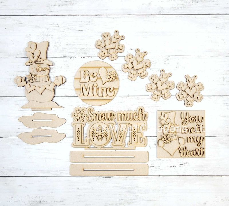 DIY Snowman Valentine Tiered Tray Decor Set TSM (Unpainted/Unglued)