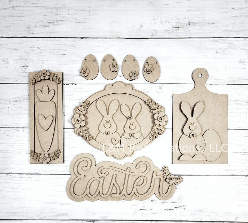 DIY Easter Bunny Tiered Tray  Decor Set TSM (Unpainted/Unglued)