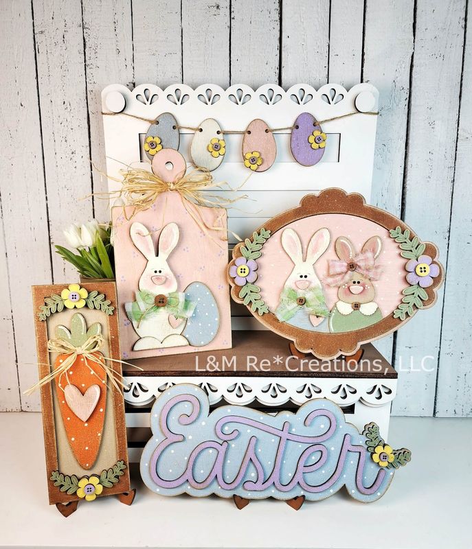 DIY Easter Bunny Tiered Tray  Decor Set TSM (Unpainted/Unglued)