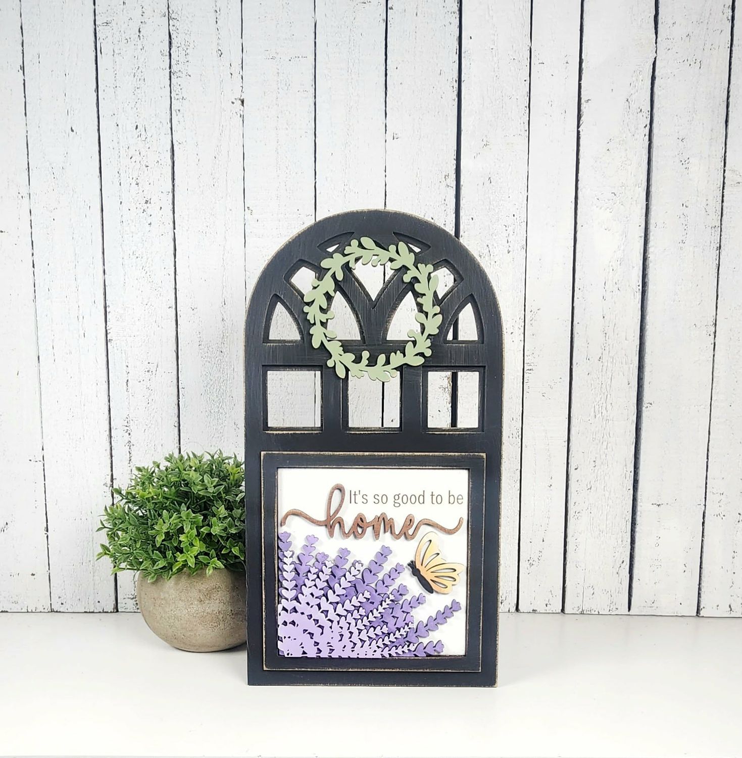 DIY Interchangeable Arched Window TSM Including Lavender Sign Insert (Unpainted/Unglued)