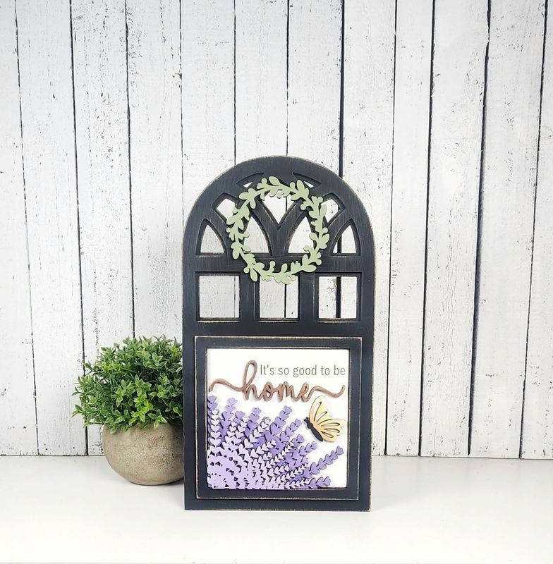 DIY Interchangeable Arched Window TSM Including Lavender Sign Insert (Unpainted/Unglued)