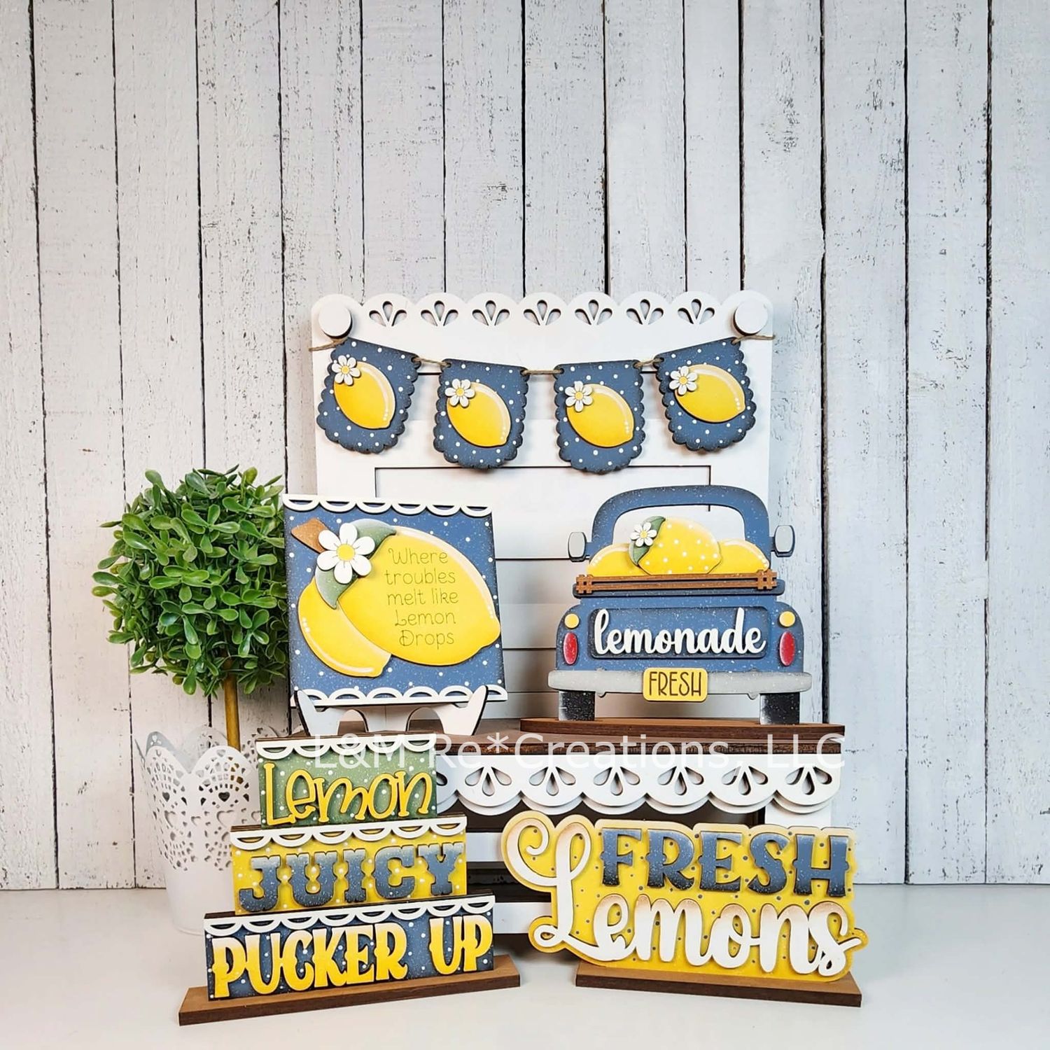 DIY Lemonade Tiered Tray  Decor Set TSM (Unpainted/Unglued)