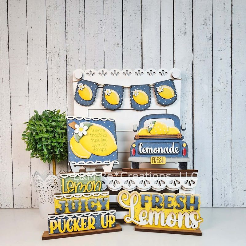 DIY Lemonade Tiered Tray  Decor Set TSM (Unpainted/Unglued)