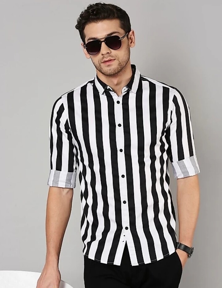 Men&#39;s Slim Fit Striped Slim collar Casual Shirt
