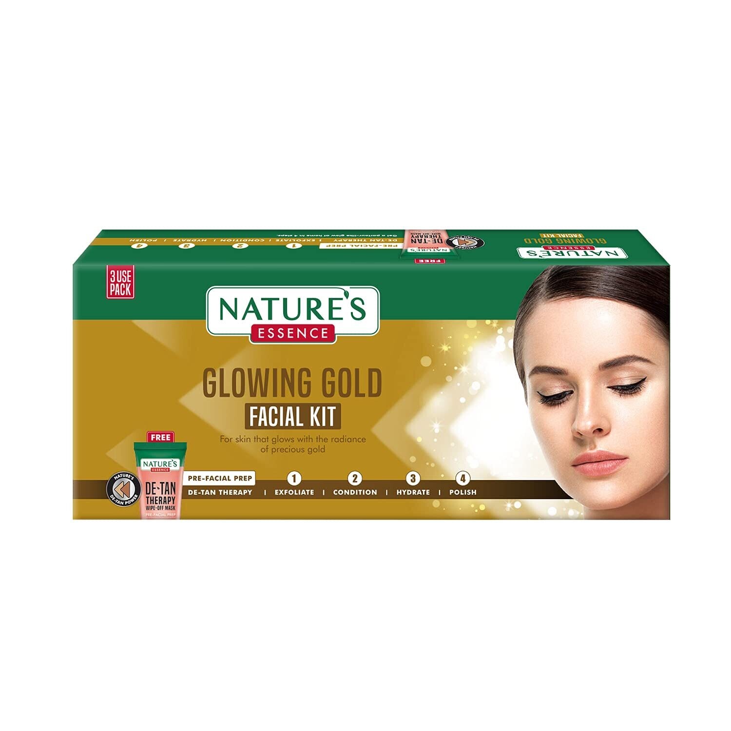 Nature's Essence Glowing Gold Facial Kit 3 Use, Multiple, 5 count, 75 gm