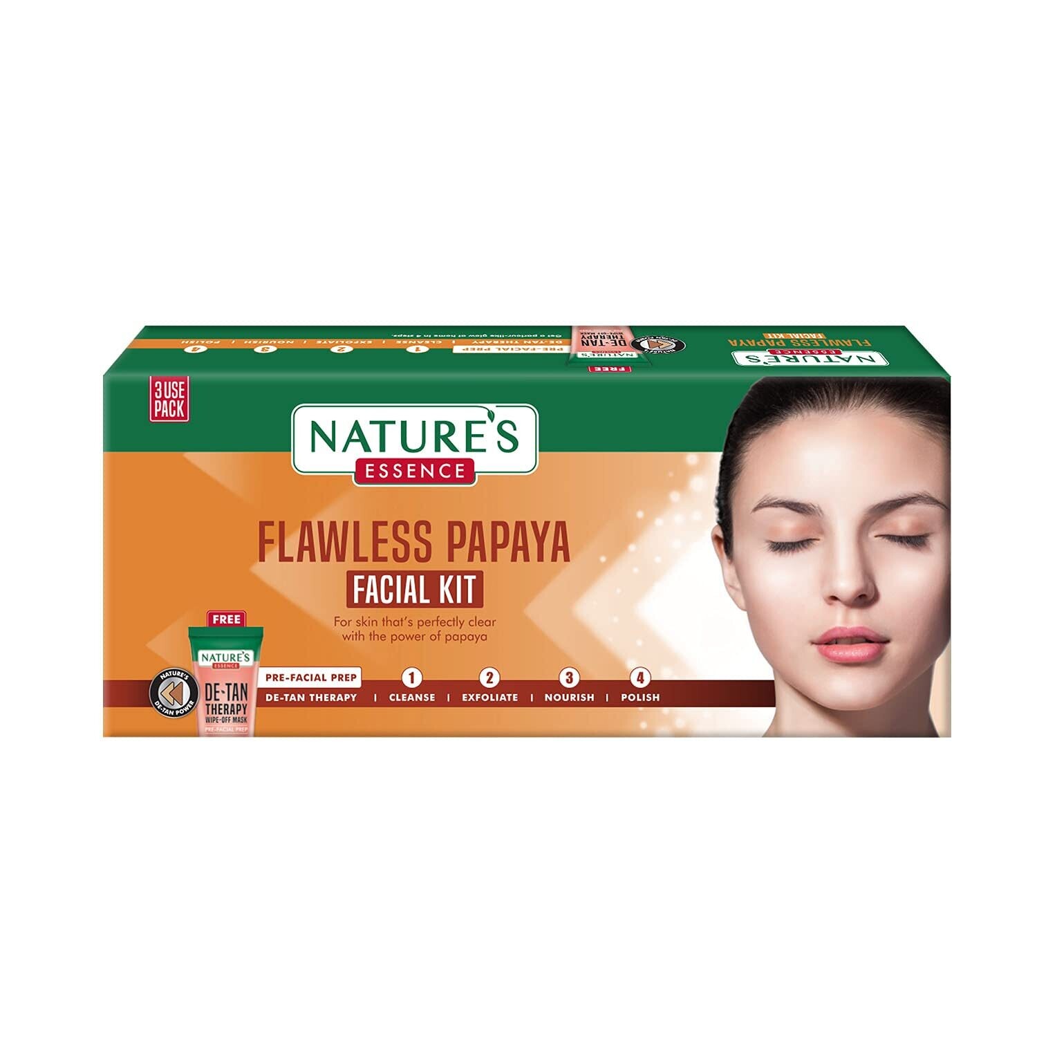 Nature's Essence Flawless Papaya Facial Kit 3 Use, White, 1 count, 60 gm