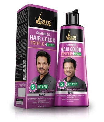 VCare Shampoo Hair Color Triple Plus, Black, 180 ml | Natural Black