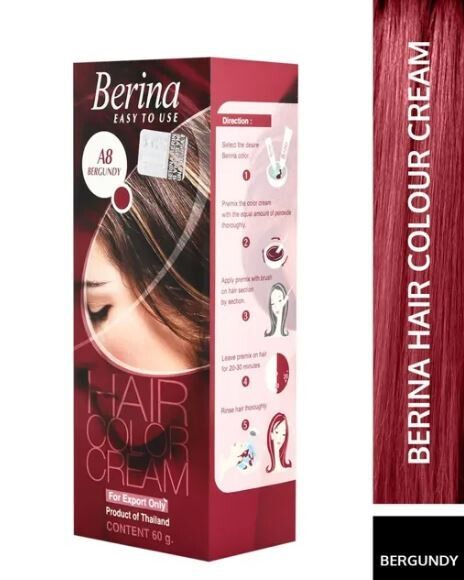 BERINA Hair Color Cream A8 Bergundy 60gm.