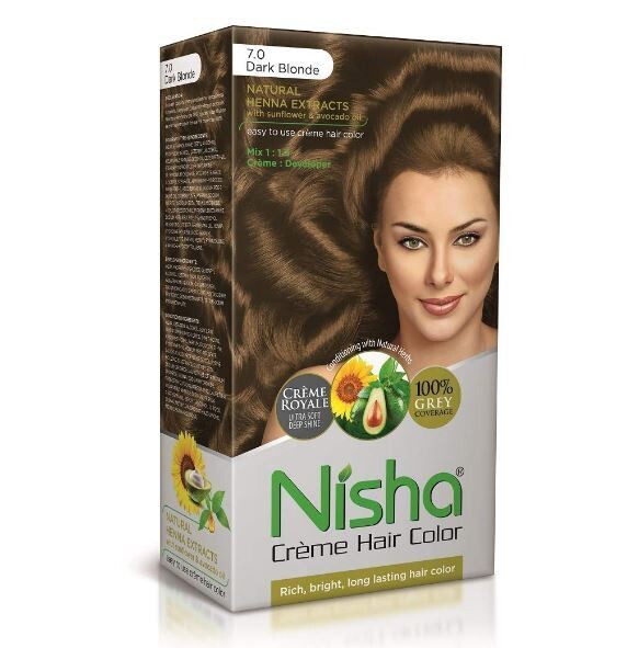 NISHA Creme Hair Color 7.0 Dark Blonde (60g+90ml+18ml)
