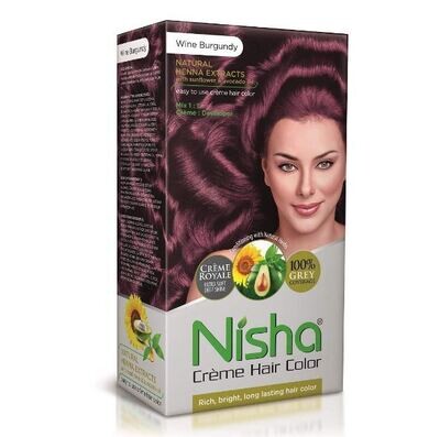 NISHA Creme Hair Color Wine Burgundy (60g+60ml+18ml)