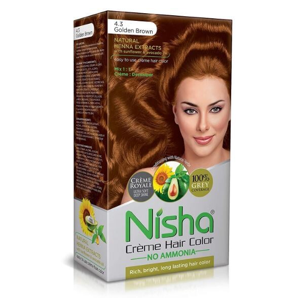 NISHA Creme Hair Color 4.3Gloden Brown(60g+60ml+18ml)