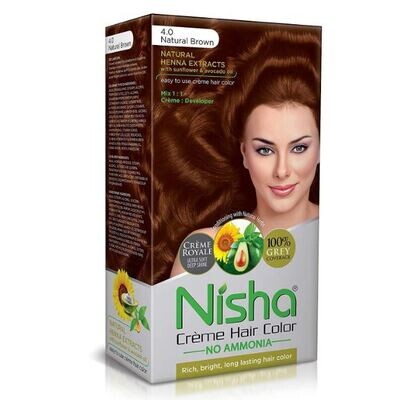NISHA Creme Hair Color 4.0 Natural Brown(60g+60ml+18ml)