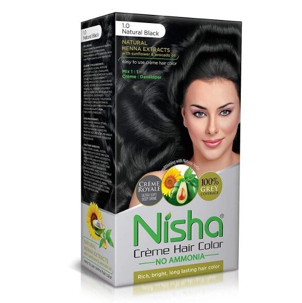 NISHA Creme Hair Color 1.0Natural Black (60g+60ml+18ml)