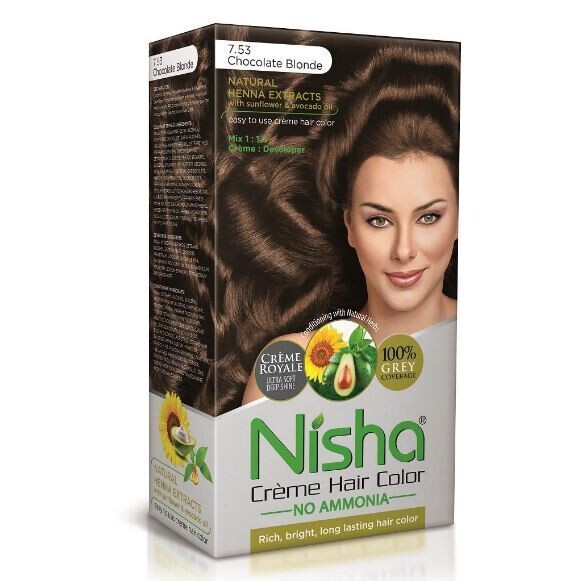 NISHA Creme Hair Color 7.53Choclate Blonde (60g+90ml+18ml)