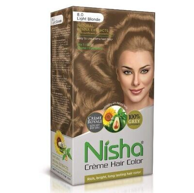 NISHA Creme Hair Color 8.0Light Blonde (60g+90ml+18ml)