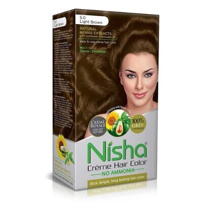NISHA Creme Hair Color 5.0Light Brown (60g+60ml+18ml)