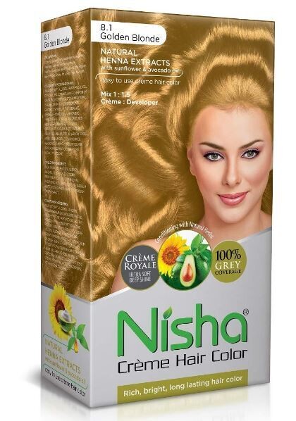 NISHA Creme Hair Color 8.1Golden Blonde (60g+90ml+18ml)