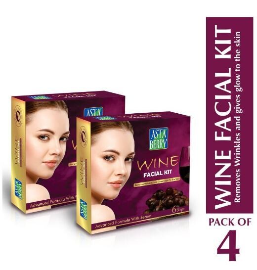 ASTA BERRY Wine Facial Kit 6Steps Pouch Pack of 4