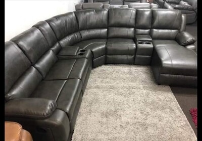 Dark Grey Leather Corner Recliner - Madrid