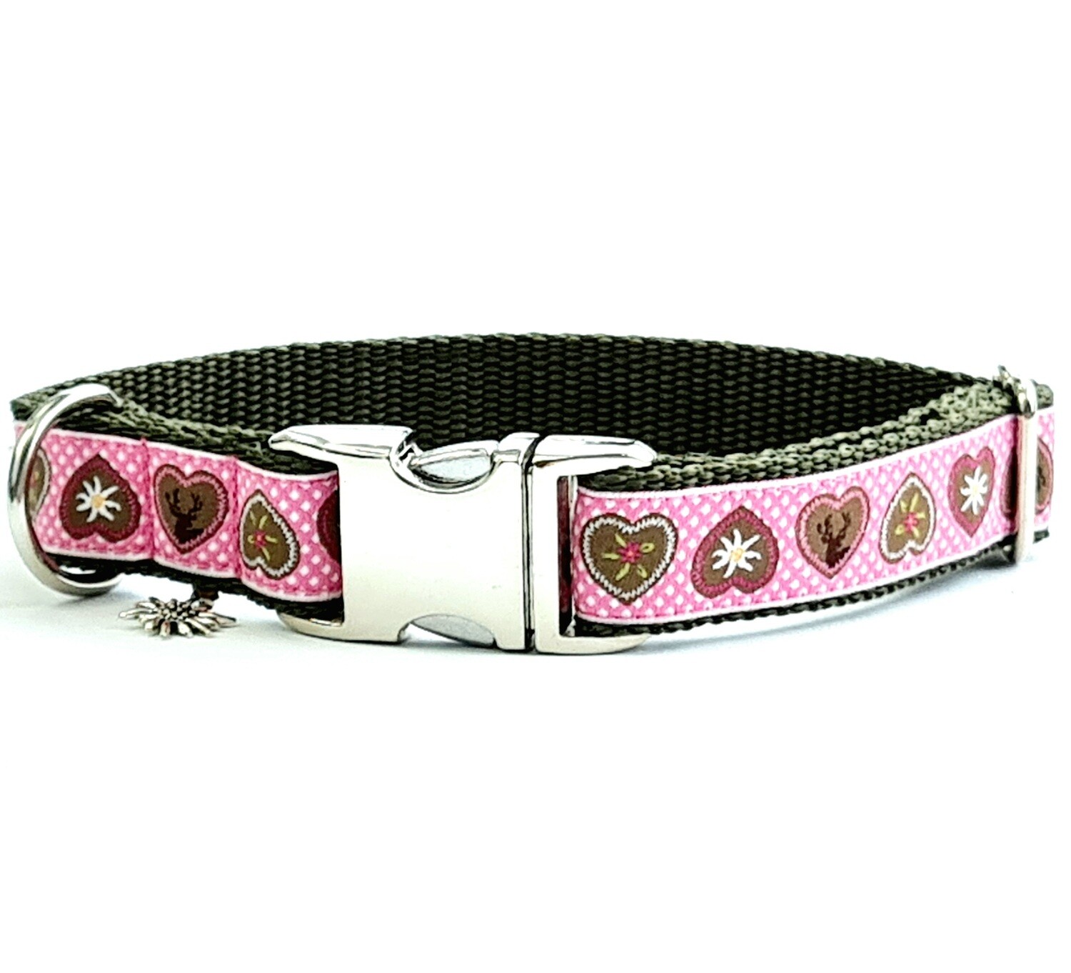 Trachtenhalsband "Alpenliebe" in Pink für kleine Hunde