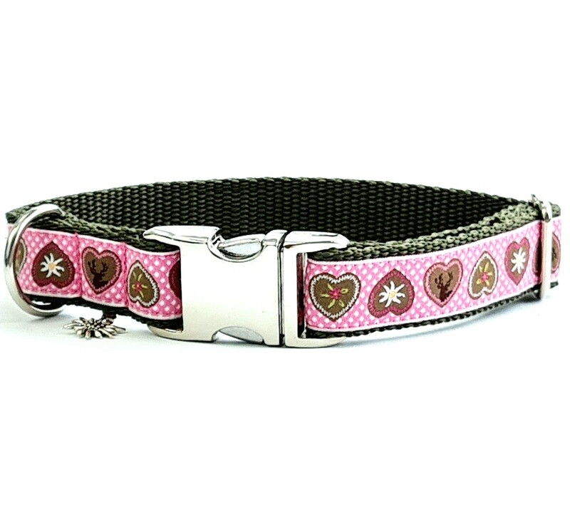 Trachtenhalsband Trachtenhalsband "Alpenliebe" in Pink für kleine Hunde