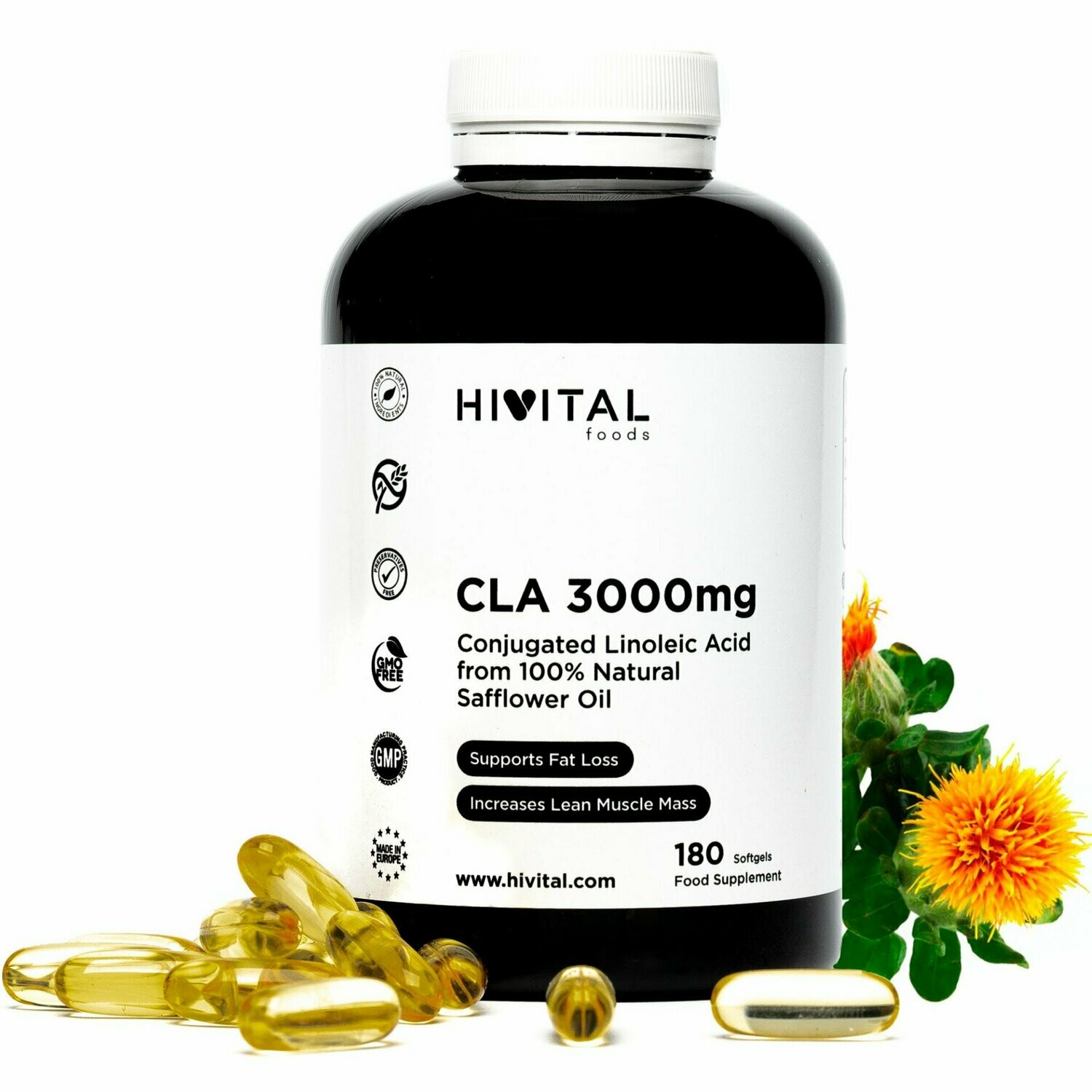 CLA ÁCIDO LINOLEICO CONJUGADO 3000 MG | 180 PERLAS DE ACEITE VEGETAL DE CÁRTAMO